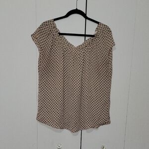 LC Lauren Conrad Tan and White Cap Sleeve Blouse